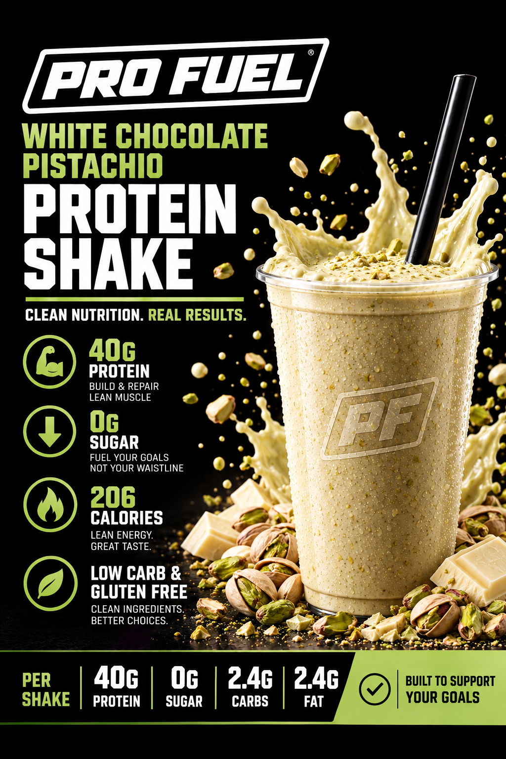 Pro Fuel white chocolate pistachio protein shake, 40g protein